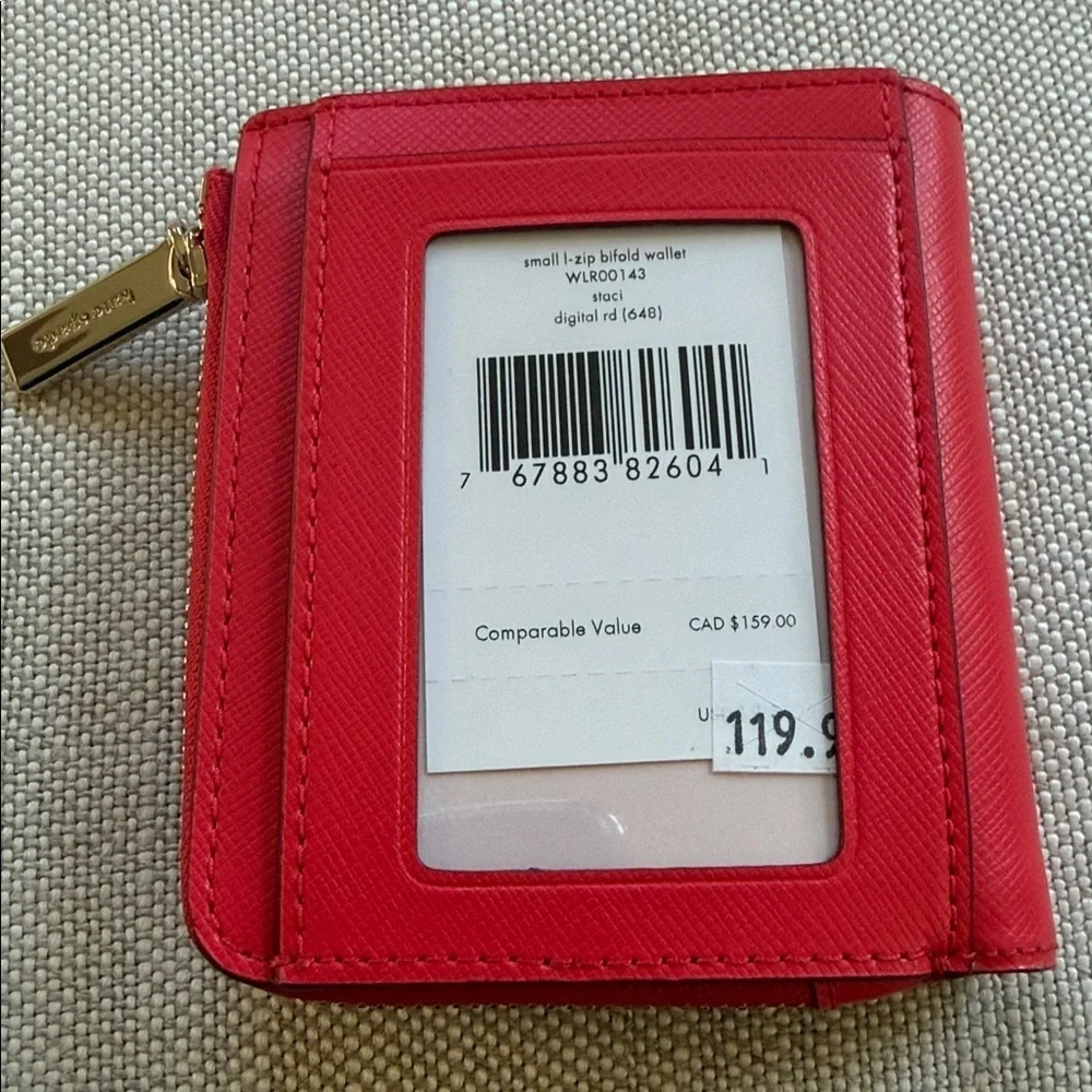 Kate Spade Sm Zip Bifold Wallet, Staci, Digital Red (648), Style WLR00143, NWT